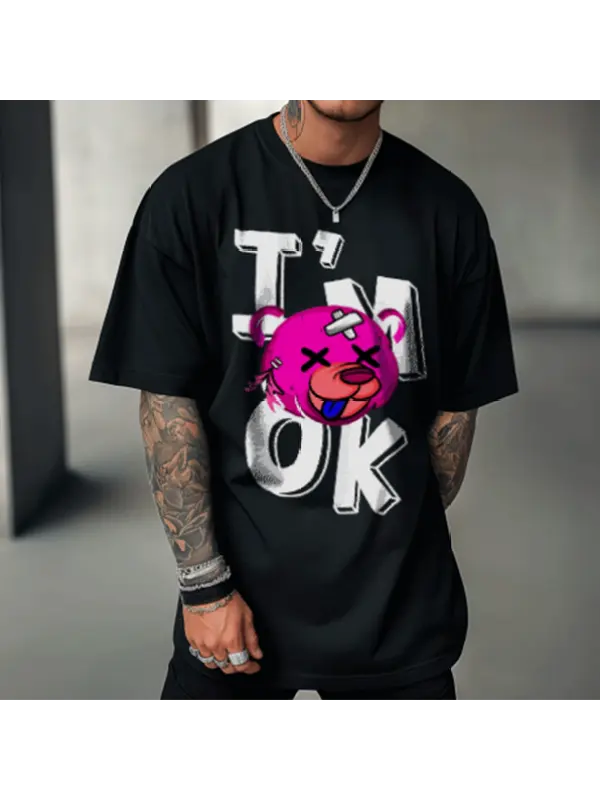 I'M OK Bear Print Trendy T-shirt - Timetomy.com 