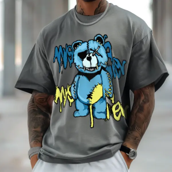 Patch Bear Print Trendy T-shirt - Ootdyouth.com 