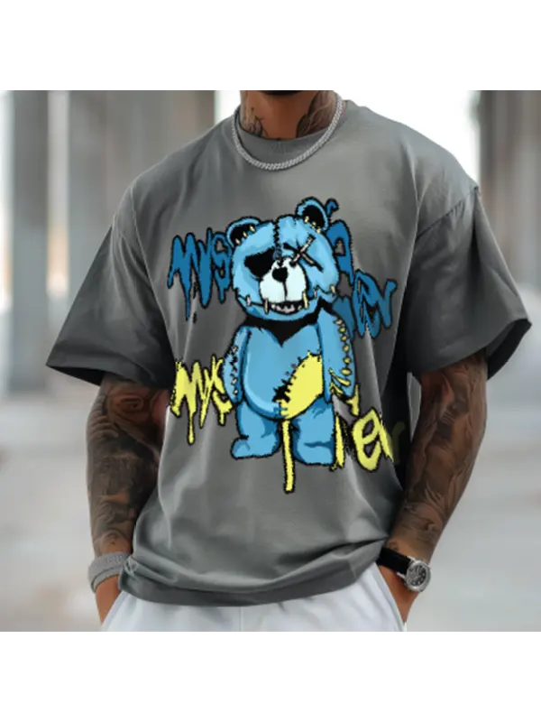 Patch Bear Print Trendy T-shirt - Timetomy.com 