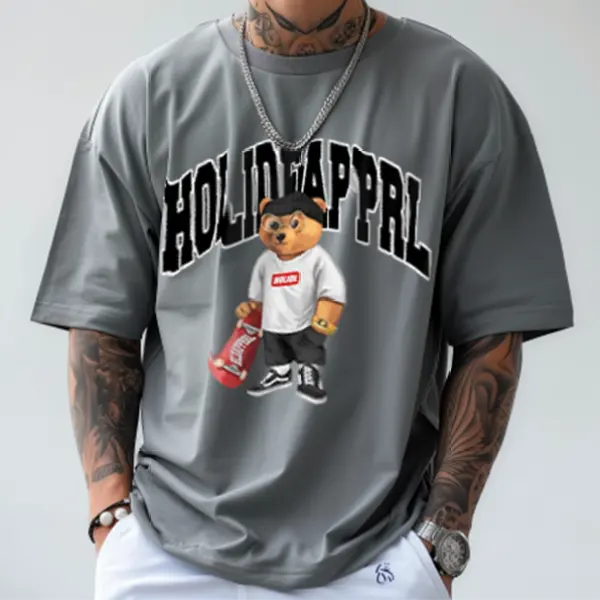 Skateboard Teddy Bear Print Trendy T-Shirt - Dozenlive.com 