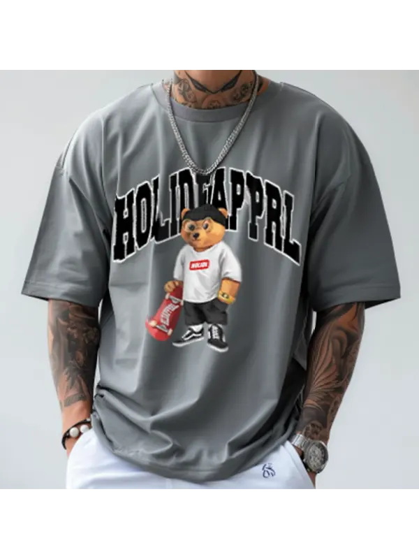 Skateboard Teddy Bear Print Trendy T-Shirt - Ootdmw.com 