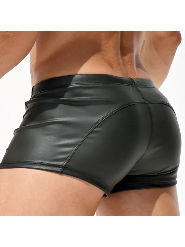 Men's Stretch Faux Leather Shorts - Timetomy.com 