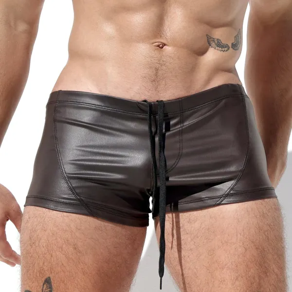 Men's Stretch Faux Leather Shorts - Ootdyouth.com 