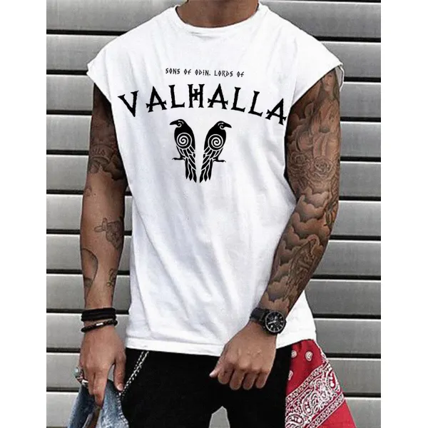 Viking Valhalla Printed Sleeveless T-shirt Vest - Ootdyouth.com 