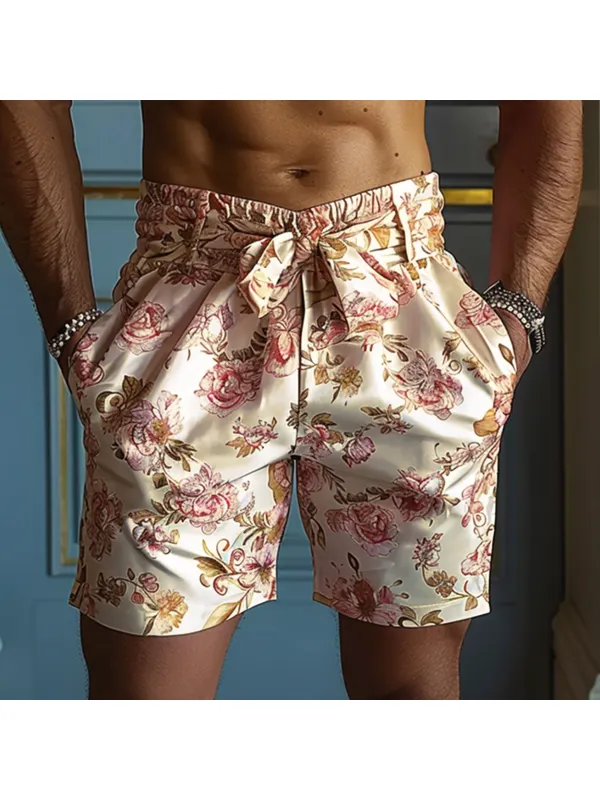Men's Statement Waist Floral Satin Print Shorts - Timetomy.com 