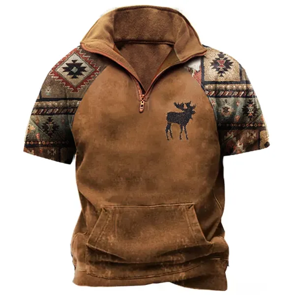 Men's Outdoor Ethnic Print Raglan Sleeves Polo Short Sleeve T-Shirt - Nicheten.com 