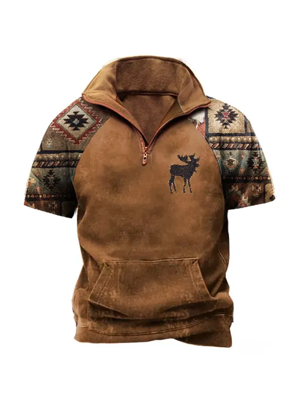 Men's Outdoor Ethnic Print Raglan Sleeves Polo Short Sleeve T-Shirt - Timetomy.com 