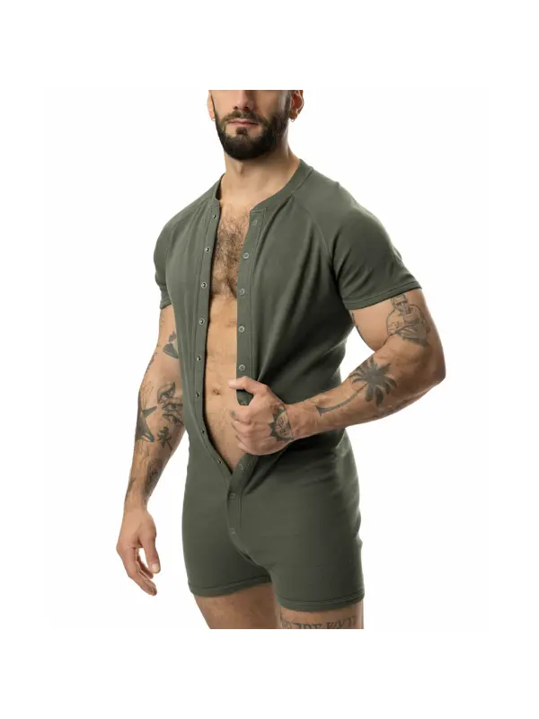Men's All-over Buttoned One-piece Pajamas - Timetomy.com 