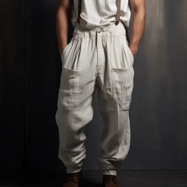 Oversized Loose Fit Linen Track Pants - Ootdyouth.com 