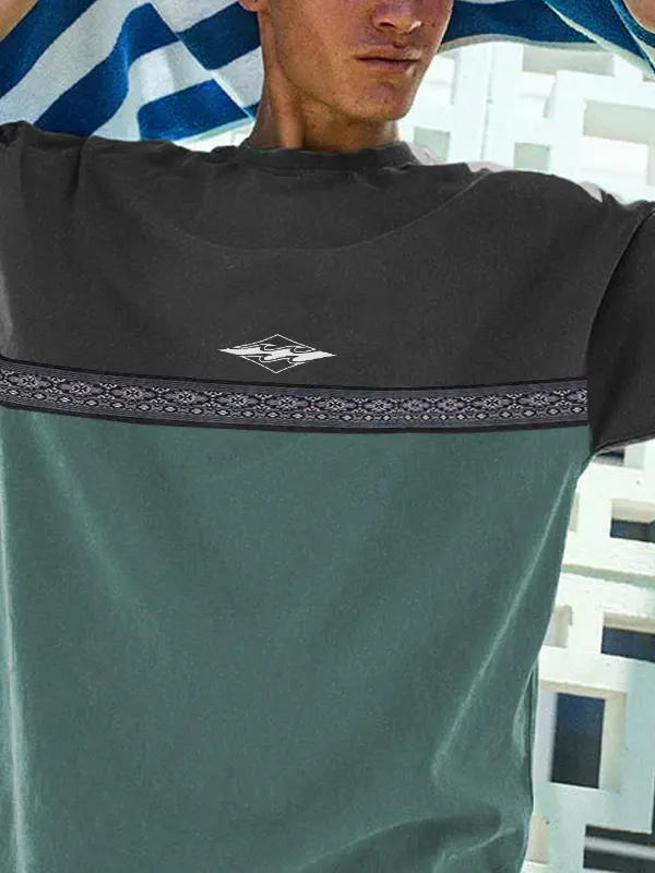 Mens Retro Color Patchwork Surf Tee - Menwyx.com 