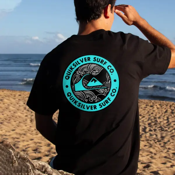 Men's T-Shirt Tee Vintage Wave Surf Graphic Short Sleeve Outdoor Casual Summer Daily Tops Black - Anurvogel.com 
