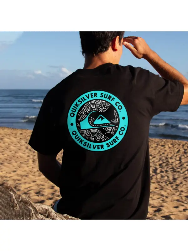 Men's T-Shirt Tee Vintage Wave Surf Graphic Short Sleeve Outdoor Casual Summer Daily Tops Black - Timetomy.com 