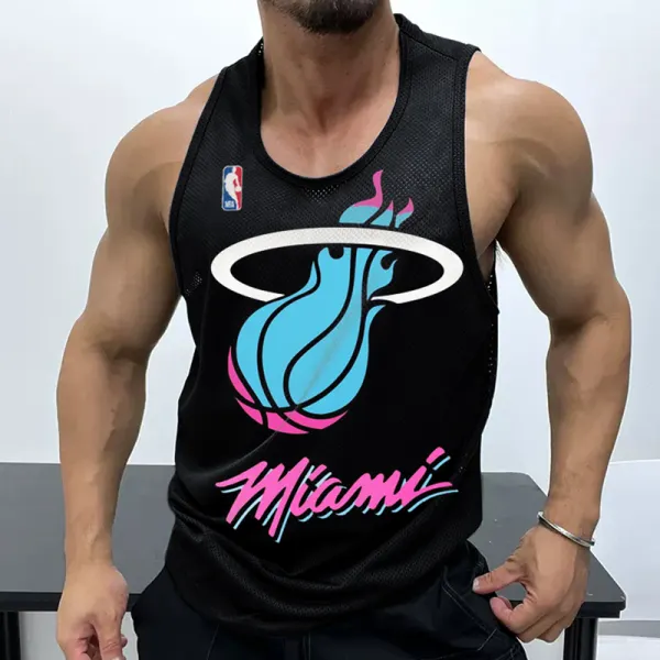 Men's Casual Mesh Vest Basketball Print Vest Breathable Sports Vest - Elementnice.com 