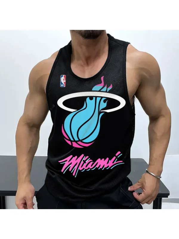 Men's Casual Mesh Vest Basketball Print Vest Breathable Sports Vest - Timetomy.com 