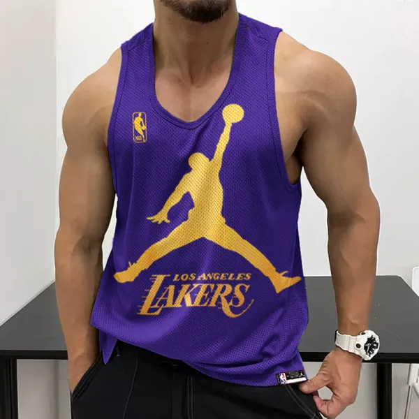 Men's Casual Mesh Vest Basketball Print Vest Breathable Sports Vest - Spiretime.com 