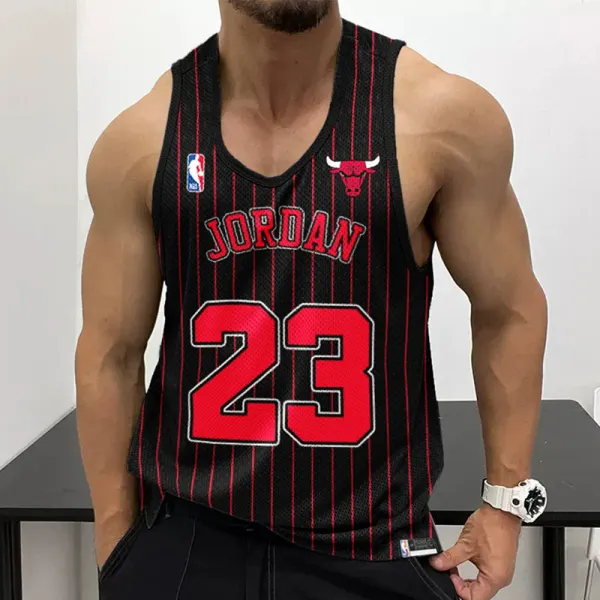 Men's Casual Mesh Vest Basketball Print Vest Breathable Sports Vest Chicago Basketball Print Vest - Spiretime.com 