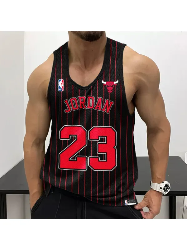 Men's Casual Mesh Vest Basketball Print Vest Breathable Sports Vest Chicago Basketball Print Vest - Ootdmw.com 