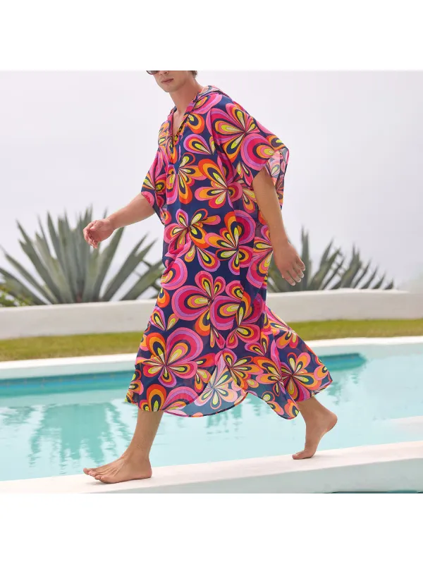 Kaftan Men's Beach Resort Printed Hooded Robe - Ootdmw.com 