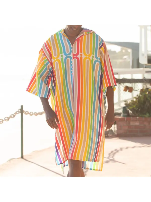 Kaftan Colorful Beach Resort Print Hooded Robe - Timetomy.com 