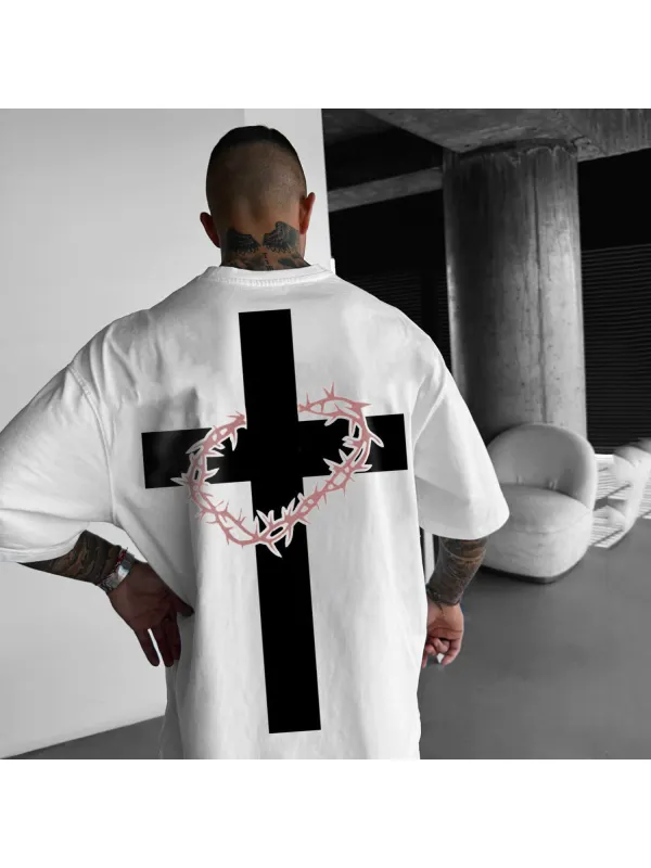 Cross Printed Loose T-shirt - Valiantlive.com 