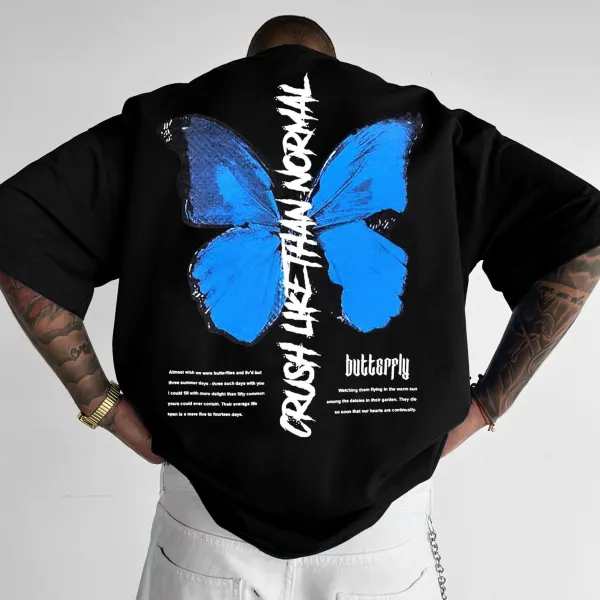 Letter Butterfly Printed T-shirt - Ootdyouth.com 