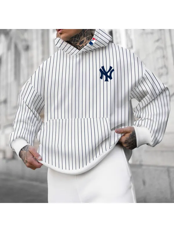 Oversized Casual Men's New York Professional Baseball Print Hoodie - Aptkoi.com 