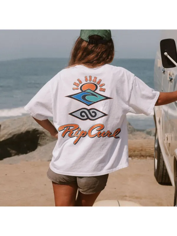 Relaxed Vintage Print Surf T-Shirt - Ootdmw.com 