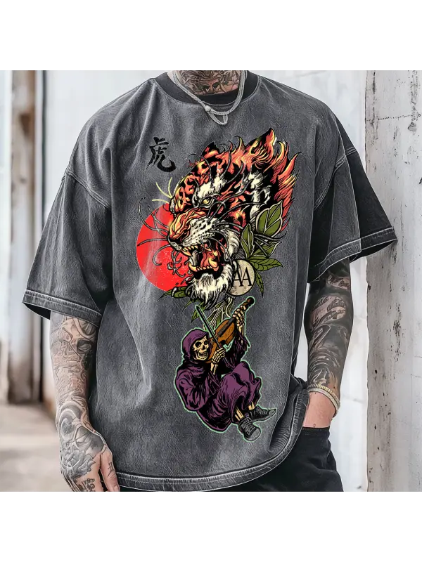 Tiger Spirit Musician Men's Trendy Graphic T-shirt - Anrider.com 