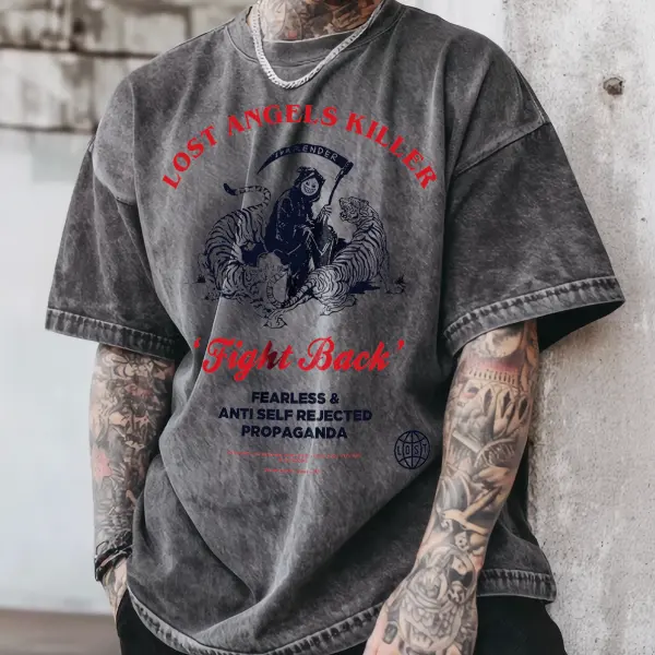 Lost Angels Killer Fight Back Men's Trendy Graphic T-shirt - Yiyistories.com 