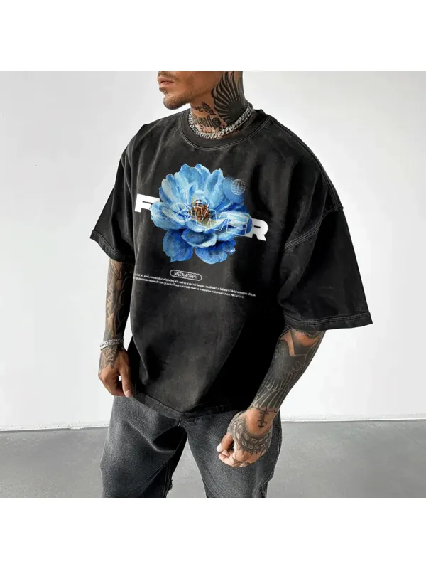 Flower Letters Retro Oversized T-shirt - Ootdmw.com 