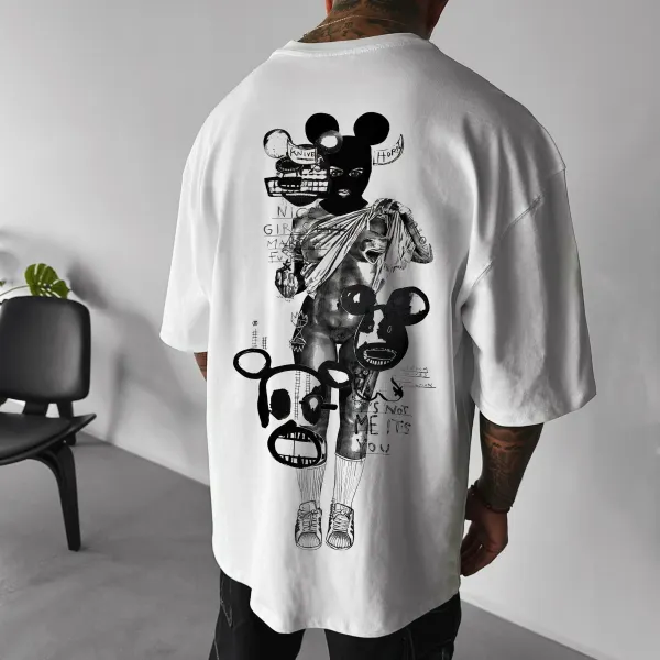 Trendy Gangster Graffiti Print Oversized Men's T-shirt - Spiretime.com 