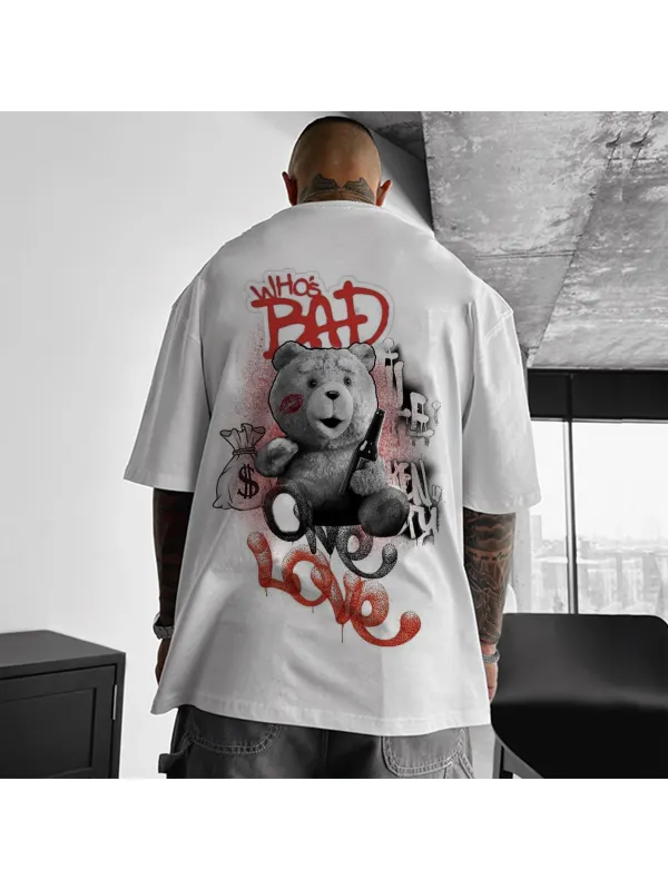 Stylish BAD BEAR Printed Oversized Men's T-shirt - Timetomy.com 