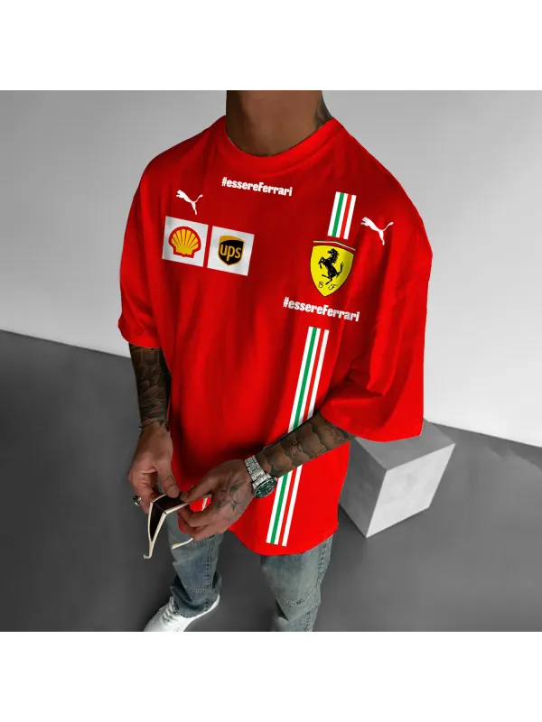 Men's Racing Brand Printed Oversized T-shirt - Aptkoi.com 