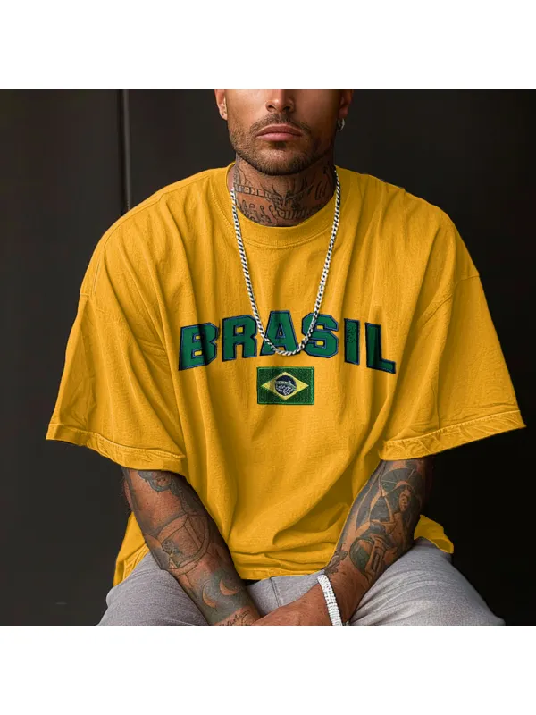 Unisex Retro Brazil Football Print T-Shirt - Timetomy.com 