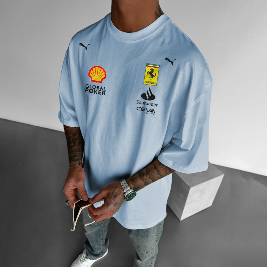 

Racing Letter Printed Loose T-shirt
