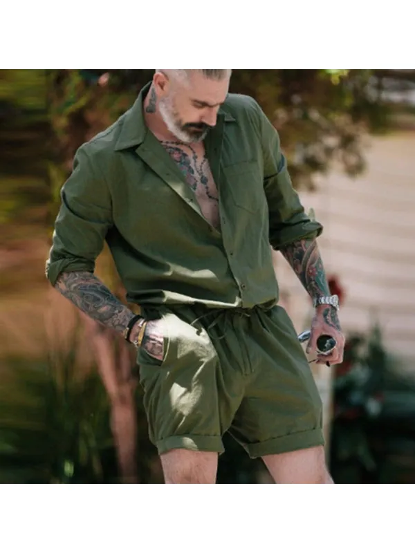 Cotton Retro British Style Army Green Men's Work Jumpsuit Rompers - Timetomy.com 