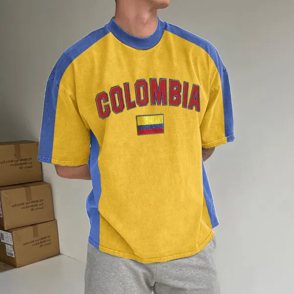 Unisex Vintage Colombian Color Block Football T-Shirt - Anurvogel.com 