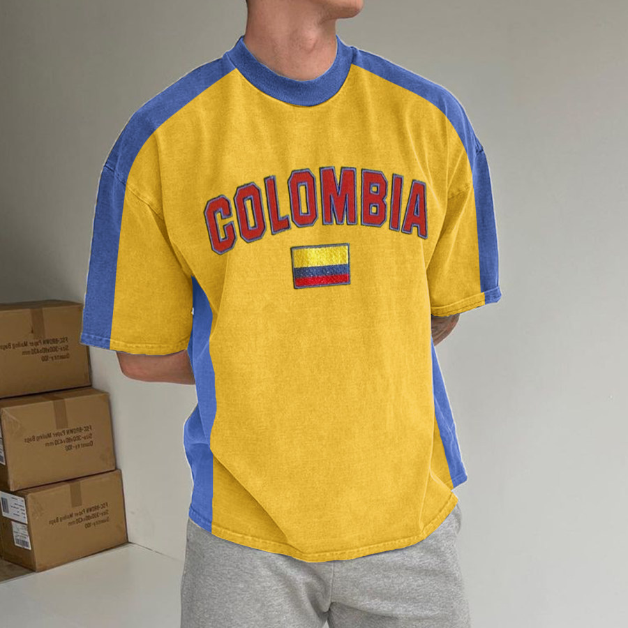 

Unisex Vintage Colombian Color Block Football T-Shirt