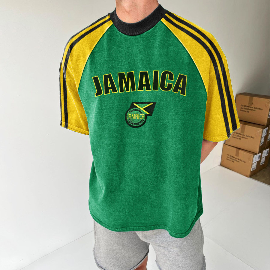 

Unisex Vintage Jamaican Color Block Football T-Shirt