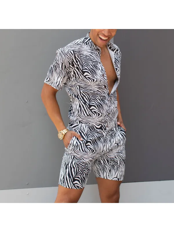 Men's Personalized Zebra Print Jumpsuit Rompers - Timetomy.com 