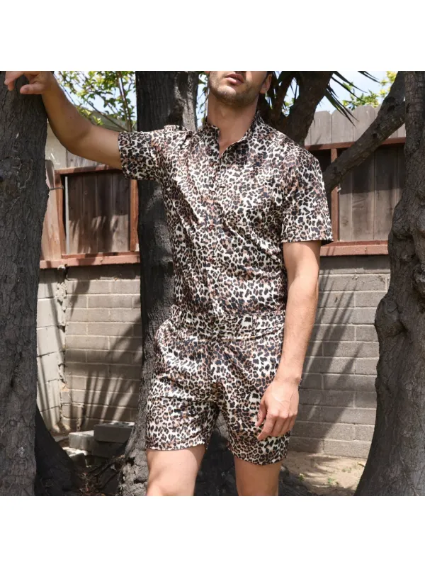 Men's Personalized Leopard Print Jumpsuit Rompers - Timetomy.com 