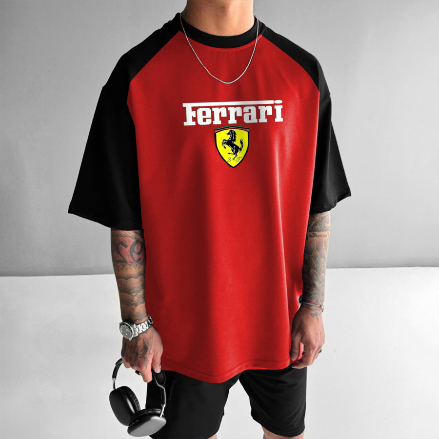 

Racing Color Contrast Printing Loose T-shirt