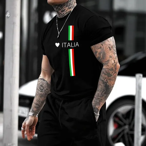 Italian Letter Printed Tight T-shirt - Ootdyouth.com 