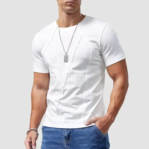 Men's Casual Diamond Pattern Slim Fit Cotton T-shirt - Ootdyouth.com 