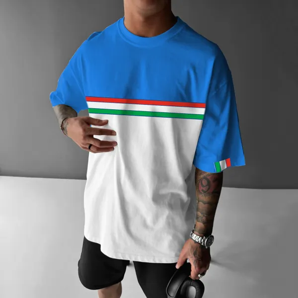 Contrast Loose Short Sleeve T-shirt - Dozenlive.com 