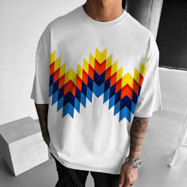 Casual Contrast Printing Loose T-shirt - Dozenlive.com 