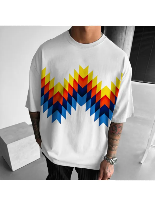 Casual Contrast Printing Loose T-shirt - Anrider.com 