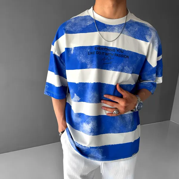 Oversized Striped Crew Neck T-shirt - Dozenlive.com 