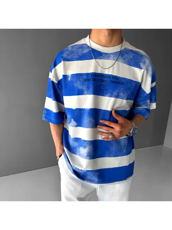 Oversized Striped Crew Neck T-shirt - Anrider.com 