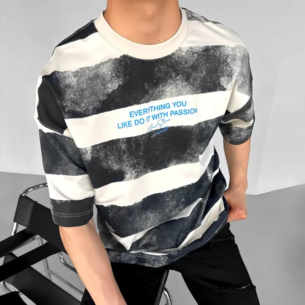 Oversized Striped Crew Neck T-shirt - Nicheten.com 